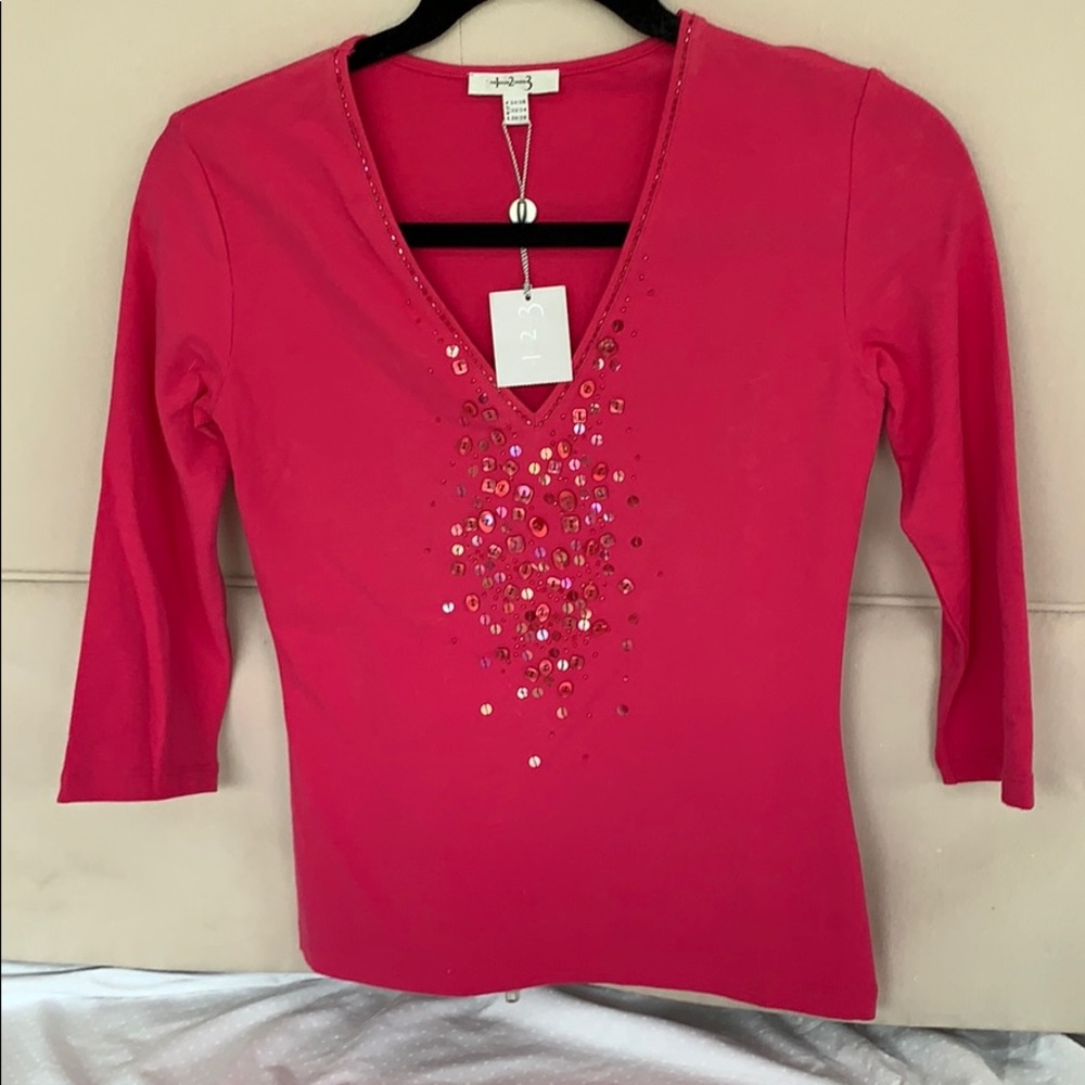 Hot Pink Top with 3/4 length sleeves